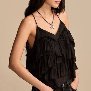 Lucky Brand Black Ruffle Tiered Spaghetti Strap Camisole Tank XS NWOT